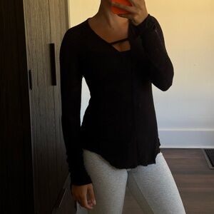 Free People Semi Sheer Black Long Sleeve Top